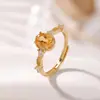 Anillo de Citrino Yi Lu Yin Plata de Ley S925 Cabujón Geométrico Tallado Lujo Ligero Moda Versátil para el Trabajo Anillo Abierto Ajustable