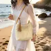 Bolsa Tote Tecida à Mão para Mulheres, Nova Tendência 2026 Bolsa de Ombro para Férias na Praia, Bolsa Balde de Palha de Grande Capacidade