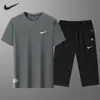 Traje Deportivo Nuevo de Verano Talla Grande Seda de Hielo Secado Rápido Deportivo Casual Camiseta de Manga Corta Pantalones Cortos Pantalones Acortados Dos Piezas