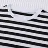 Comércio Exterior Transfronteiriço Casa Solta Casual Malha Listrada Gola Redonda Manga Curta Pijama Feminino Verão Roupa de Casa Pijama Europeu e Americano
