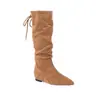 Botas de Moda de Caña Alta Versátiles de Verano 2026 para Mujer Tacón Alto Altura Oculta Tacón Grueso Punta Aguda Gamuza Fruncidas Botas Largas