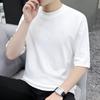 Camiseta de Manga Tres Cuartos para Hombre de Manga Corta Verano Manga Media Estilo Nuevo Blanca Cuello Redondo Bordada Holgada Versátil Manga Media Moderna
