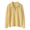 Suéter de malha feminina listrado afunilado em cashmere 2026 Outono/Inverno luxo leve gola polo blusa de base