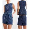 Conjunto de Top Jeans Sem Mangas e Shorts Tendência Cross-Border Aliexpress Amazon Fabricante de Comércio Exterior Venda Direta Atacado a Pronta Entrega