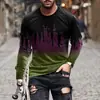 Camiseta casual de manga larga con degradado para hombre - Poliéster, lavable a máquina, cuello redondo - Elección perfecta para otoño e invierno