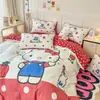 Juego de ropa de cama de algodón de cuatro piezas Hello Kitty KT, ropa de cama de dibujos animados de algodón puro para dormitorio de estudiante, funda de edredón de 1.5m, juego de tres piezas de sábana