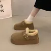 Mocasines de felpa con suela gruesa estilo Birkenstock, nuevos para otoño e invierno 2026, zapatos de algodón peludos cálidos para exteriores engrosados, mocasines de nieve