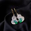 Nuevo Estilo Chino Retro Sensación Cool Estilo Nacional Calcedonia Verde Diamante Completo Hada Ratán Calabaza Gancho para la Oreja Collar Exquisito Traje para Mujer de Alta Gama