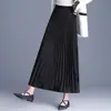 Saia plissada elegante e brilhante para mulheres, novo estilo outono e inverno 2026, saia longa de cintura alta que emagrece com caimento estiloso e barra completa, moderna