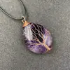 Colgante Árbol de la Vida Gota de Agua Envuelto en Alambre, Joyería DIY de Piedra Semipreciosa con Forma de Gota de Agua Envuelto en Alambre, Venta al por Mayor Transfronteriza Cuarzo Rosa Cristalino