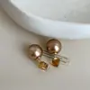 Aretes de Perla de Cristal Marrón para Mujer, Lujo Ligero, Elegantes, Modernos, Para el Trabajo, Versátiles