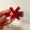 Grampo de cabelo de veludo com diamantes estilo ins de luxo leve da Coreia do Sul novo outono e inverno 2023 grampo lateral de alta qualidade grampo de laço Preto