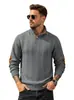Camisa Polo Jacquard Masculina Europeia e Americana com Gola Henry, Pulôver Casual Bordado com Patches de Manga Longa, Moletom Casual Masculino