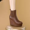 Nuevas Botas Martin de Suela Gruesa con Tacón de Cuña para Otoño e Invierno, Botines Cortos sin Cordones de Punta Redonda, Elegantes Botas Individuales de Tacón Alto para Mujeres Bajitas