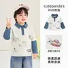 Kaka Panda Roupas Infantis Camisa Polo de Manga Longa Falsa Duas Peças para Meninos Camiseta Básica para Meninas Roupa de Outono para Bebês Roupa Íntima da Moda Infantil
