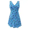 Vestido de Verano para Mujer Estilo Europeo y Americano Azul Estampado Tirantes Cortos 26506 Color de la Foto Mezcla de Fibras Sintéticas
