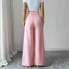 Calça Casual Versátil de Design Levemente Luxuoso para Emagrecer, Perna Reta Solta, Calça de Perna Larga Fluida Rosa Suave para Figuras Baixas