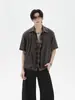 Camisa de Manga Corta a Cuadros Patchwork Falso Dos Piezas Estilo Old Money para Hombre, Cardigan Casual Holgado Vintage