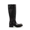 Botas curtas femininas 2026 super macias de couro de boi com fivela de cinto, bico redondo retrô, botas de cano médio com salto grosso plissado