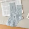 Meias Femininas de Verão Finas em Renda Vazada, Estilo Japonês, Cor Sólida, Meias Simples de Cano Médio, Combinadas com Sapatos Pequenos de Couro, Meias Longas de Algodão