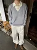 Suéter de tricô falso duas peças estilo old money suéter outono e inverno textura de tricô estilo minimalista unissex