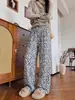 Pantalones Casuales de Pierna Ancha con Estampado de Leopardo para Otoño e Invierno, Transfronterizos Europeos y Americanos, Pantalones Largos Casuales Simples Sueltos para Mujer, Pantalones Largos Estampados Versátiles de Moda