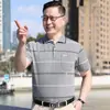 Camisa polo casual de verano de manga corta fina con abertura, holgada, a rayas, con puntos, gris, de algodón para hombre, con cuello de solapa y cuello redondo, ropa