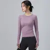 Camisa de Yoga Feminina Manga Longa Slim Fit Secagem Rápida Top Esportivo Gola Redonda Treinamento Fitness Pilates Respirável Alta Elasticidade Camisa Base