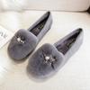 T51 Sapatos de Algodão Preguiçosos de Pele de Coelho Real para Mulheres 2025 Outono e Inverno Forrados com Lã Quentes Peludos de Uma Perna Antiderrapantes para Uso Externo Sapatos Femininos