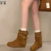 2026 Nuevas Botas Cortas de Piel Genuina con Plataforma Oculta de 4 cm para Mujer Estilo Martin Botas Retro con Hebilla Botas de Tacón Apilado Botas para Pantalones
