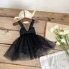 Roupas Novas de Verão para Crianças Meninas Macacão com Suspensório Grande Laço Malha Saia Princesa Roupa para Bebê de Um Ano