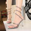 Tacón Fino Tacón Alto Zapatos de Moda Envoltura en Forma de Serpiente con Envoltura de Tobillo con Pedrería con Sandalias Zapatos de Mujer Sexy de Club Nocturno para Banquete Europeos y Americanos