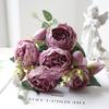 Flores Artificiales, Ramo Pequeño de Peonías de 5 Cabezas, Rosas Phyllosporus, Flores Falsas para Boda y Decoración del Hogar
