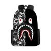 Mochila de estudante de tubarão de correspondência de cores de camuflagem transfronteiriça Impressão digital de grande capacidade Cartoon Anime Mochila Mochila