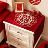 Funda de tela para mesita de noche de dormitorio de boda, cubierta protectora festiva roja con carácter "feliz", mantel decorativo de estilo chino para habitación de boda