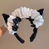 Diadema de Felpa con Lazo y Orejas de Gato Rosa Suave Estilo Coreano para Mujer, Diadema Linda y Versátil para Lavarse la Cara, Accesorio para la Cabeza de Corona Alta para Mujer