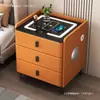 Mesita de noche inteligente, multifuncional, hecha de madera maciza, con carga inalámbrica, diseño nuevo, cerradura simple de huellas dactilares, adecuada para dormitorios y salas de estar