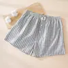 Pantalones Cortos de Dormir a Cuadros Minimalistas Estilo Japonés para Hombre, Primavera y Verano, Algodón Puro, Algodón Lavado, Pantalones Cortos Finos para Playa y Casa, Adecuados para Usar Afuera