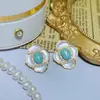 Exquisitos Aretes de Lujo de Nicho de Gama Alta con Borlas, Aretes de Concha de Trébol de Cuatro Hojas Estilo Corte, Clavos de Plata con Turquesa