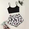 Coletes Finos Europeus e Americanos Sem Mangas Cruzados Tops Halter Shorts Roupas de Casa Conjunto de Duas Peças Pijamas Estampados para Mulheres Paja