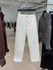 Yuran 26 Estilo Novo de Primavera Antecipada Calça Básica, Jeans Branco de Cintura Alta Corte Reto Cropped