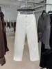 Yuran 26 Estilo Novo de Primavera Antecipada Calça Básica, Jeans Branco de Cintura Alta Corte Reto Cropped