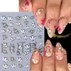 Pegatinas de Arte para Uñas Transfronterizas Full Beauty Flores Blancas Pequeñas Doradas y Plateadas con Estampado y Contorno Dorado Flor de Tres Pétalos Pegatinas de Arte para Uñas