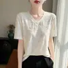 Camiseta blanca de manga corta con cuello en V para mujer, nuevo estilo verano 2026, top jacquard de alta gama de alta resistencia, capa base de manga corta