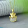 Estilo antiguo incrustado jade natural Hetian jade blanco Gran Sabio regreso colgante de collar vintage moda femenina cadena de clavícula personalizada