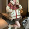 Cardigan Tricotado com Capuz Jacquard Fair Isle Kaning 2026 Outono e Inverno Novo Estilo Suéter Solto Estilo Preguiçoso para Mulheres
