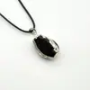 Colar com Pingente de Pedra Bruta de Turmalina Negra Natural Borda Dourada Galvanizada Borda Prateada Venda Quente Transfronteiriça Tendência Europeia e Americana Turmalina Personalizada