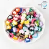 Colgante de Corazón y Flor de Pintura Acrílica de Colores Agujero Recto Cuentas Sueltas Material para Joyería de Collares Hechos a Mano DIY