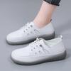 Tênis Branco com Solado de Gel Feminino Lançamento Primavera 2025 Sola Macia Sapatos de Couro Femininos Sapatos Macios Tipo Macarrão Ervilha Versátil Calçados de Plataforma Femininos para Estudantes