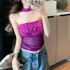 Top de Rejilla Elástica con Lentejuelas, Estilo Chica Caliente Sexy, Ajustado, Sin Tirantes, Estilo Francés, Más Vendido, Primavera 2026, para Mujer